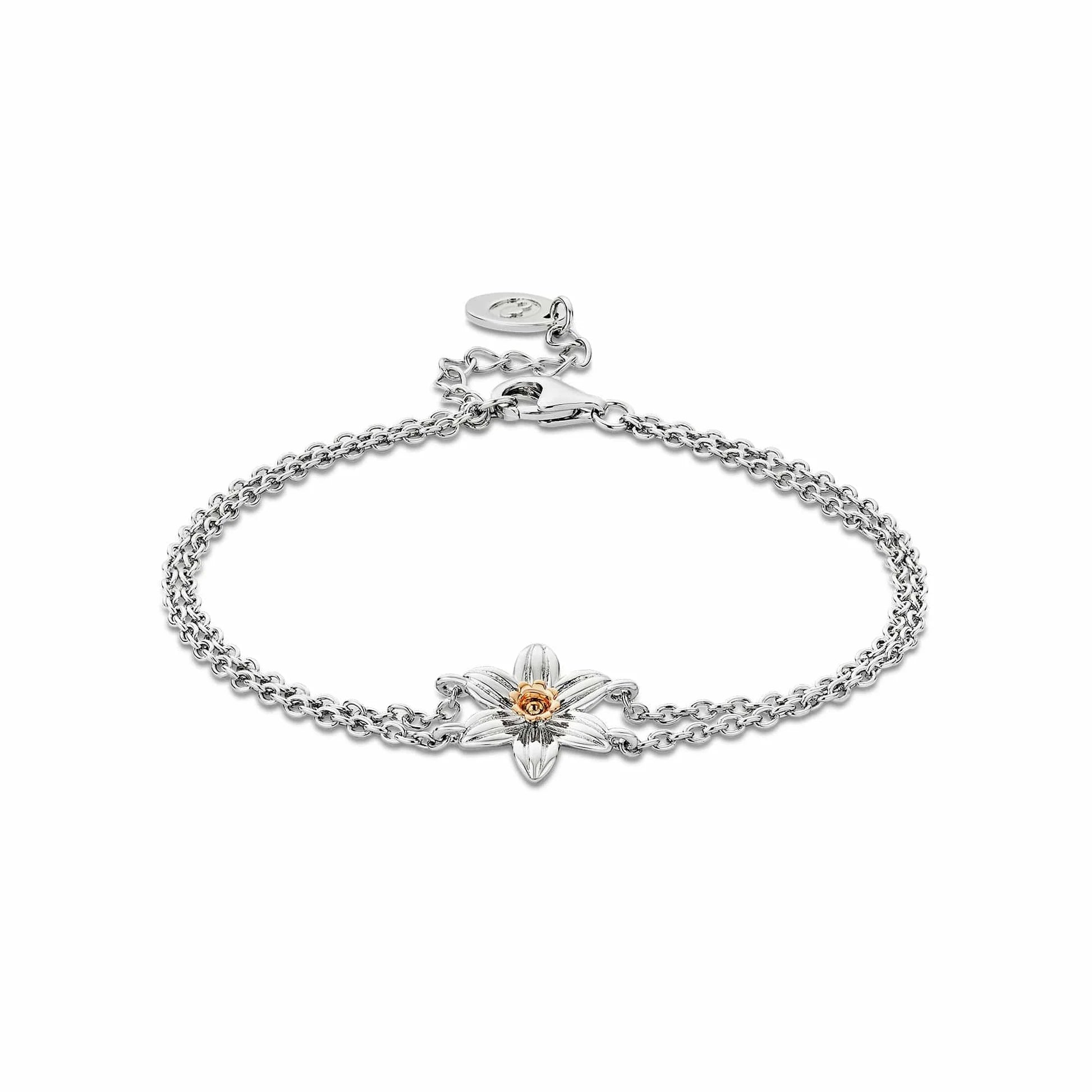 Breichled Cadwyn Dwbl Daffodil Arian Sterling Nature's Wonder