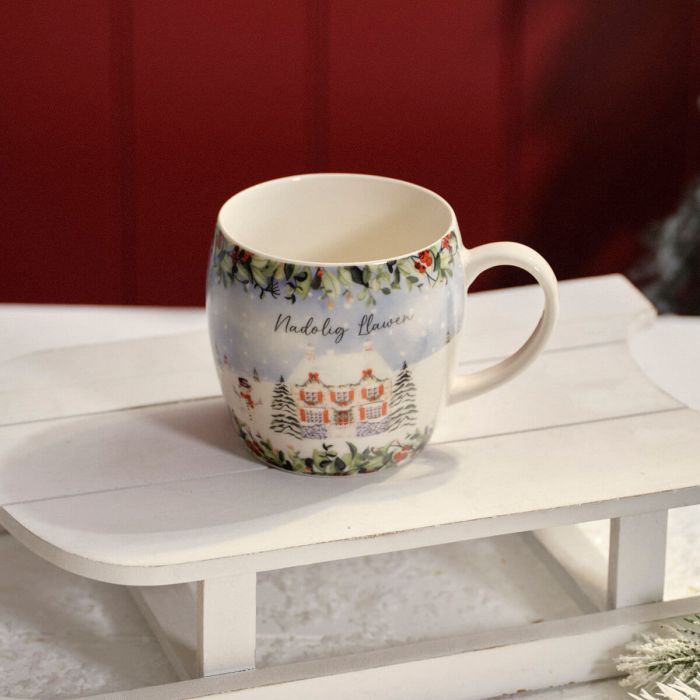 Nadolig Llawen Welsh Christmas Cottage Scene Ceramic Mug