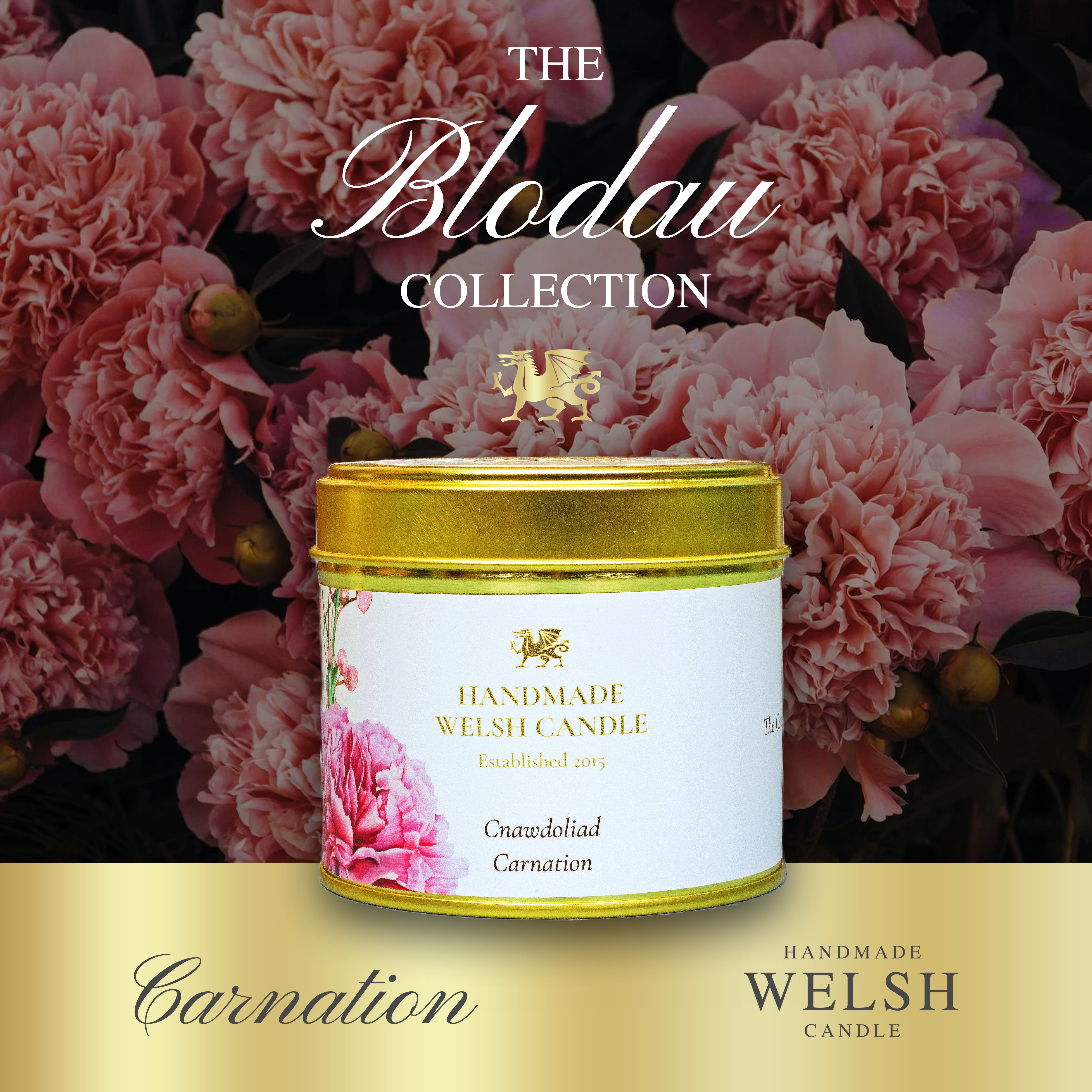 Handmade Welsh Candle | Blodau Carnation Tin Candle