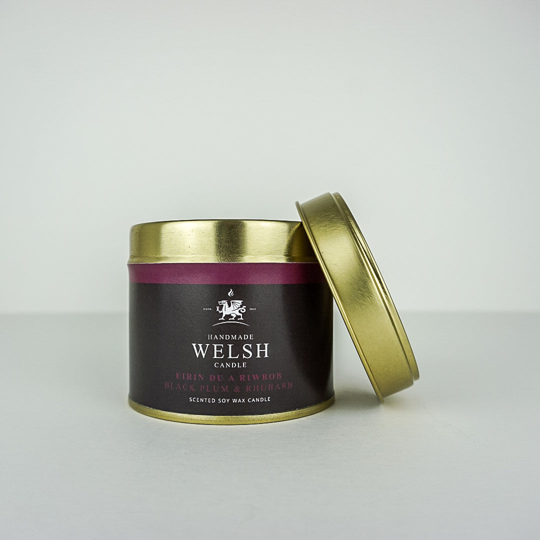 Cannwyll Tun Eirin Du a Rhubarb