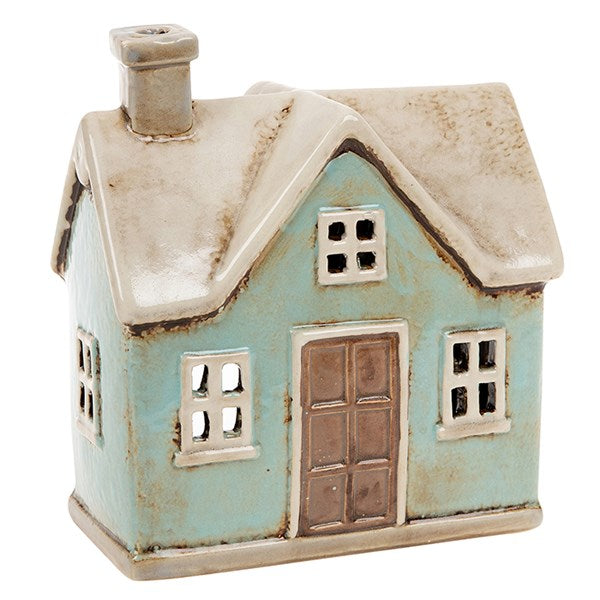 Village Pottery Teal Traditional House Tealight