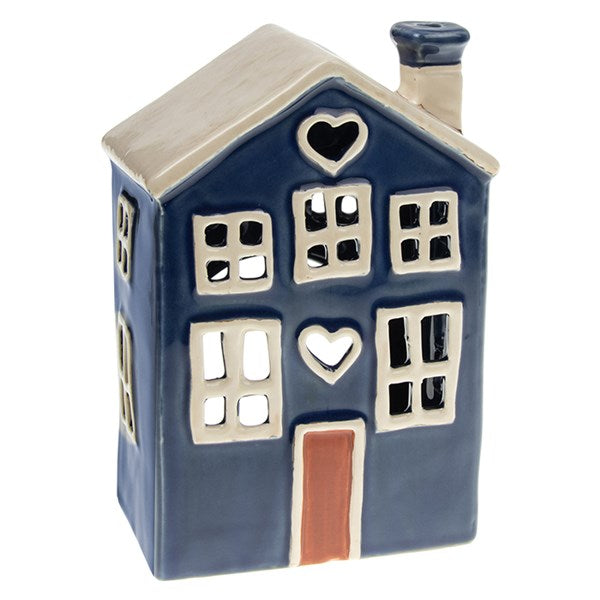 Village Pottery Heart House Tealight Blue