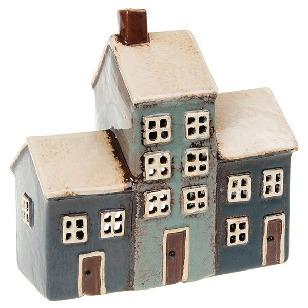 Village Pottery Grey/Navy 3 House Tealight