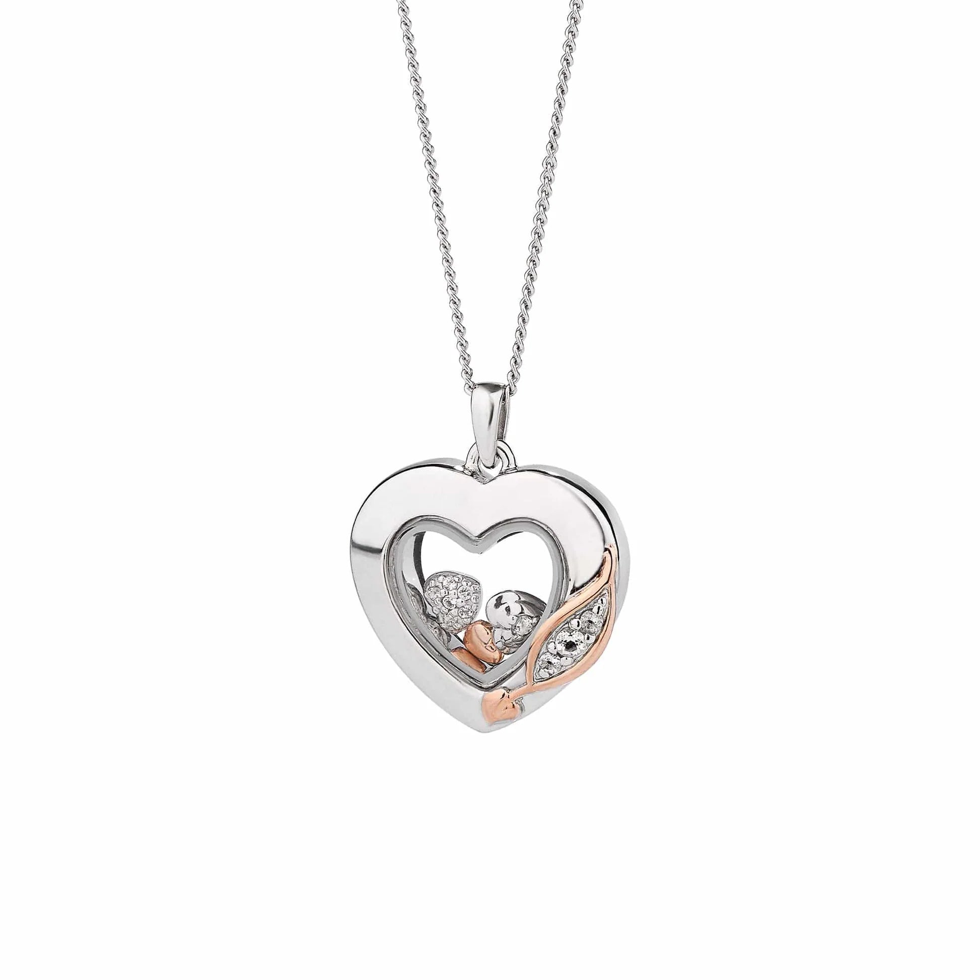 Pendant Swyn Calon Mewnol Arian Sterling Clogau® Gorffennol Presennol Dyfodol® gyda Topas