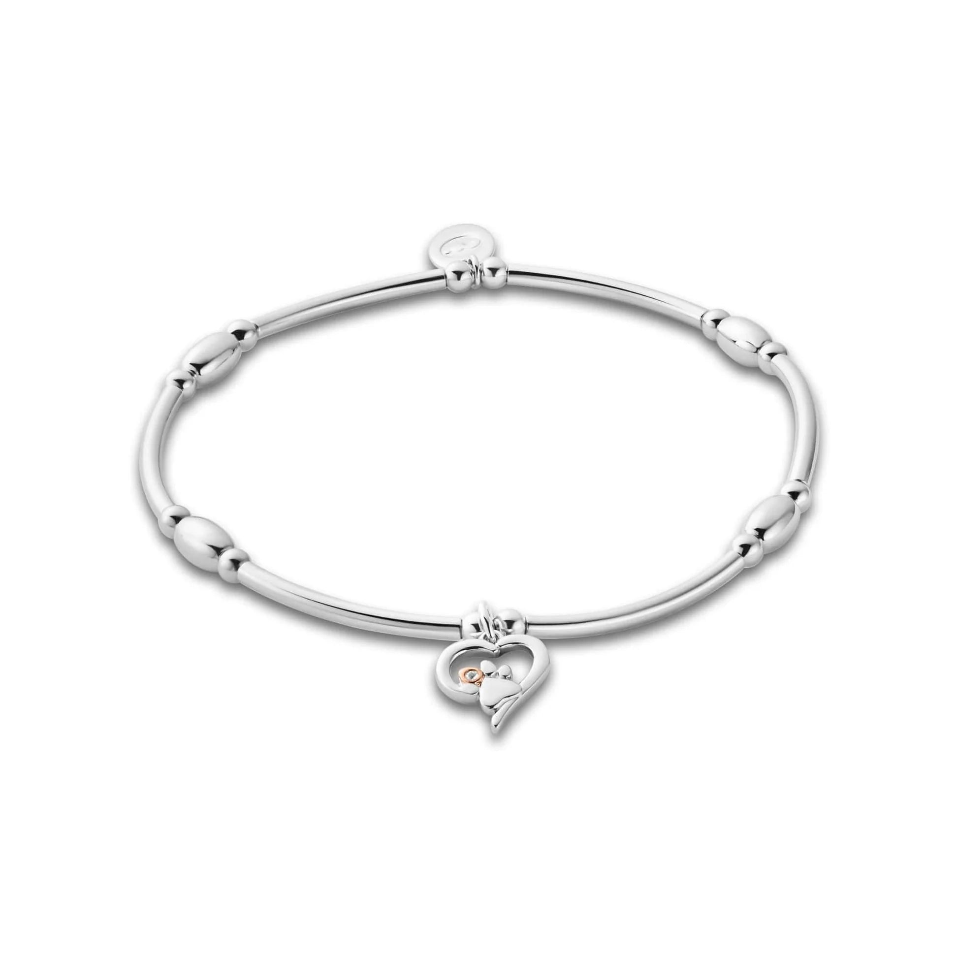 Breichled Perthynas Calon Arian Sterling Printiau Paw Clogau® gyda Topas