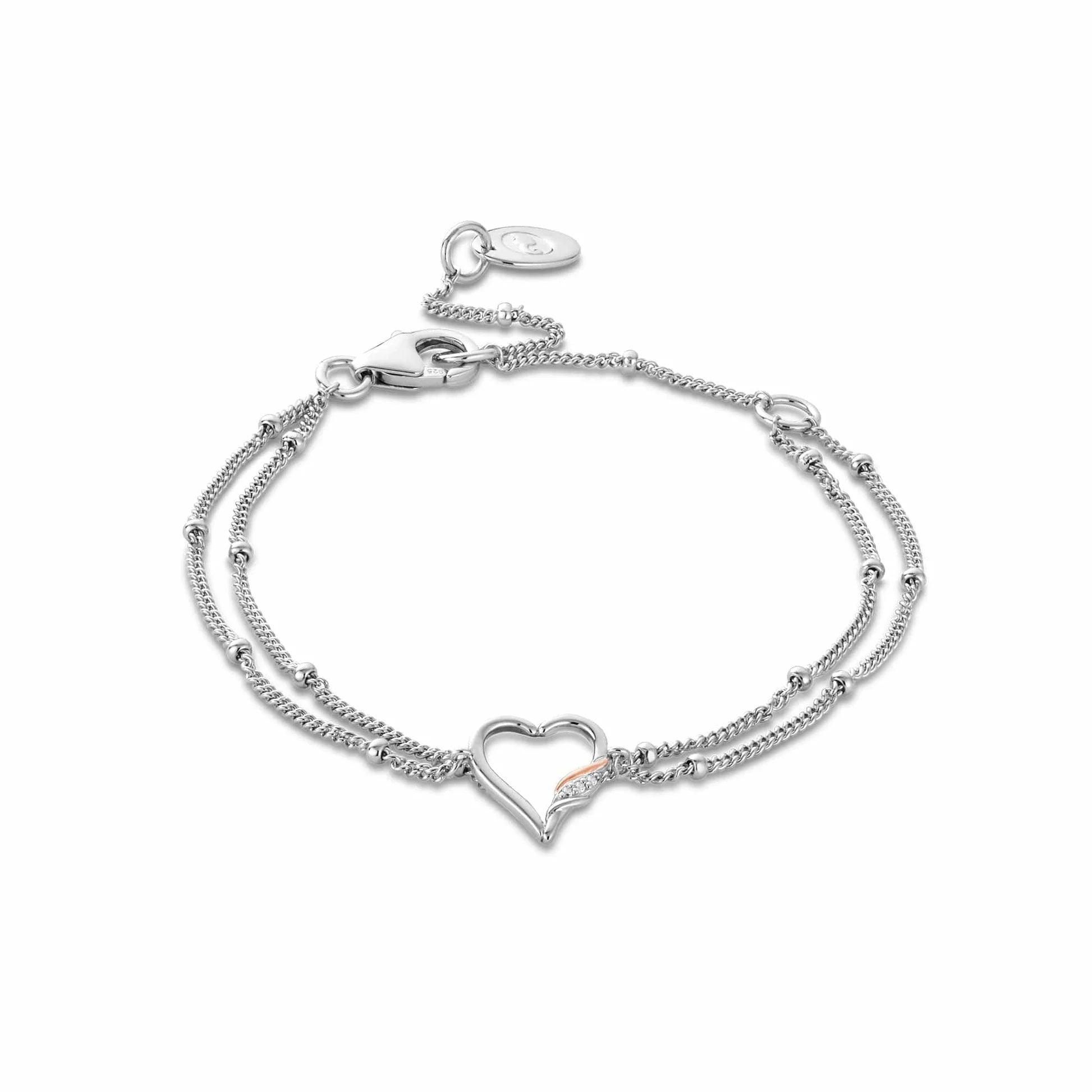 Breichled Cadwyn Ddwbl Calon Arian Sterling Clogau® Gorffennol Presennol Dyfodol® gyda Topas