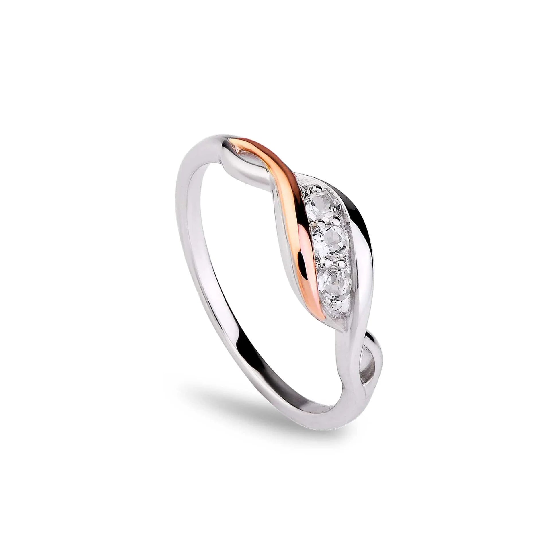 Modrwy Arian Sterling Clogau® Gorffennol Presennol Dyfodol® gyda Topas