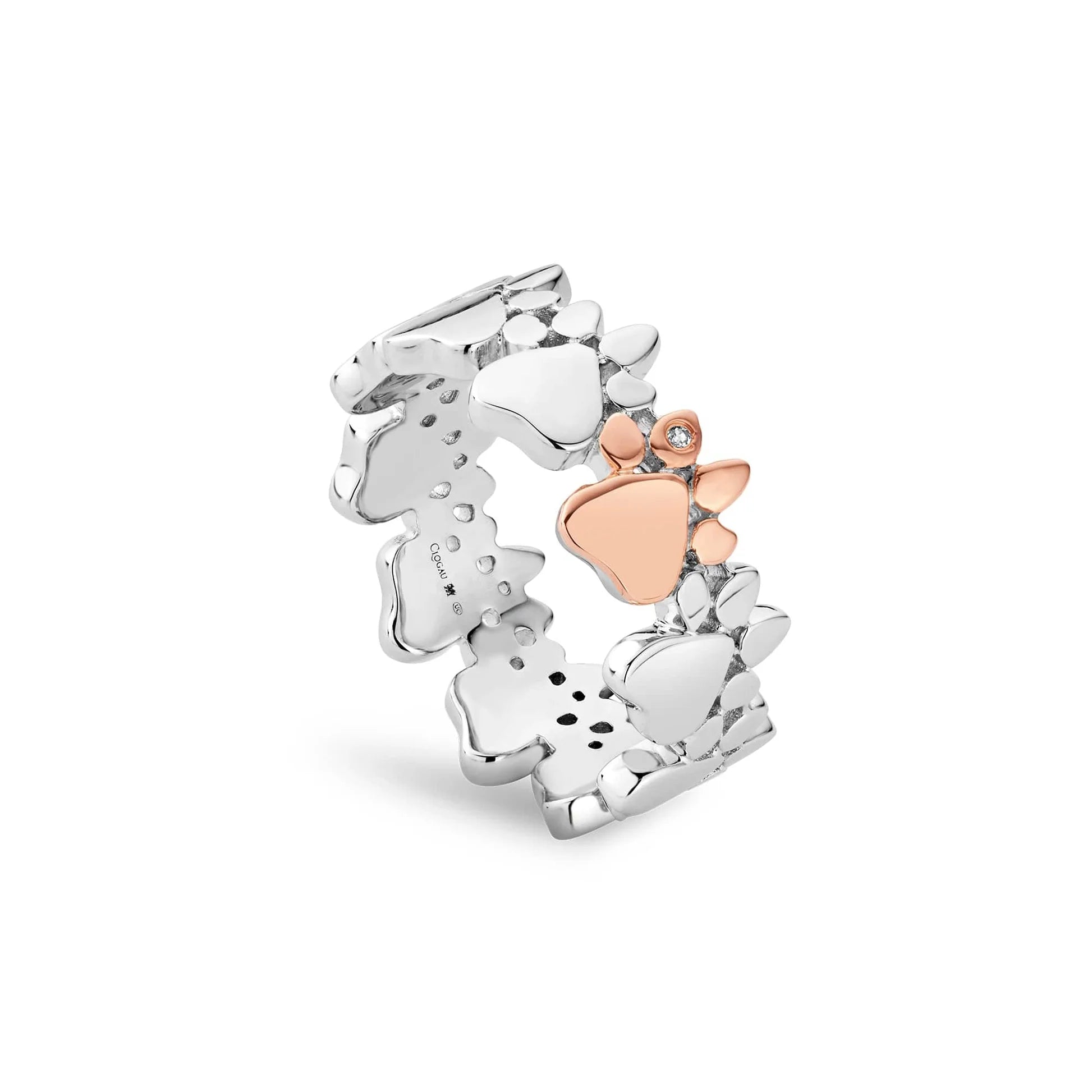 Modrwy Aml-Bawen Arian Sterling Printiau Paw Clogau® gyda Topas