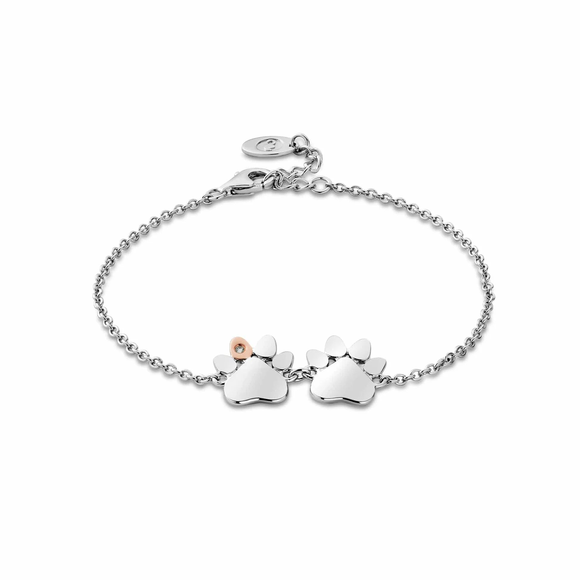 Breichled Dwbl-Bawen Arian Sterling Printiau Pawen Clogau® gyda Topas