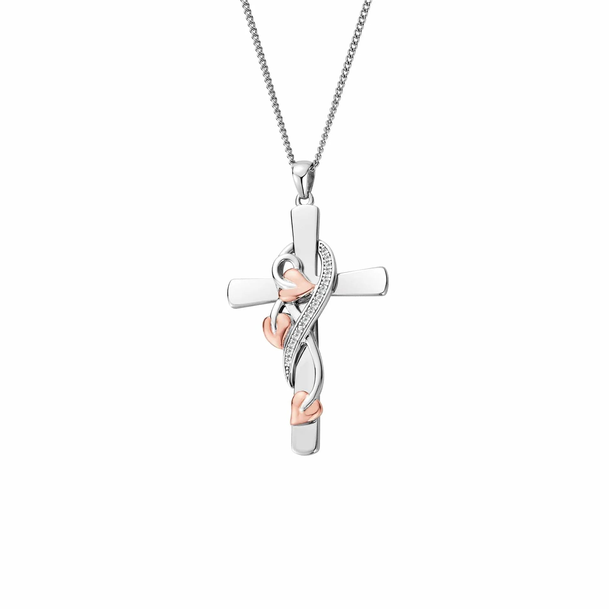 Pendant Croes Winwydden Arian Sterling Coeden y Bywyd Clogau® gyda Topas