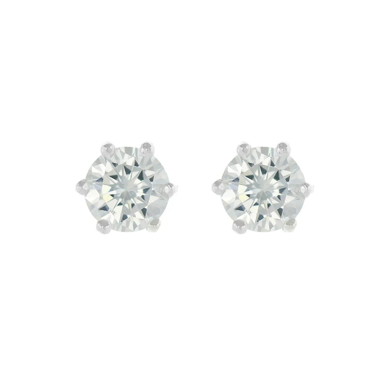 Emma Frances Sterling Silver 6-Claw CZ Round Stud Earrings 5mm