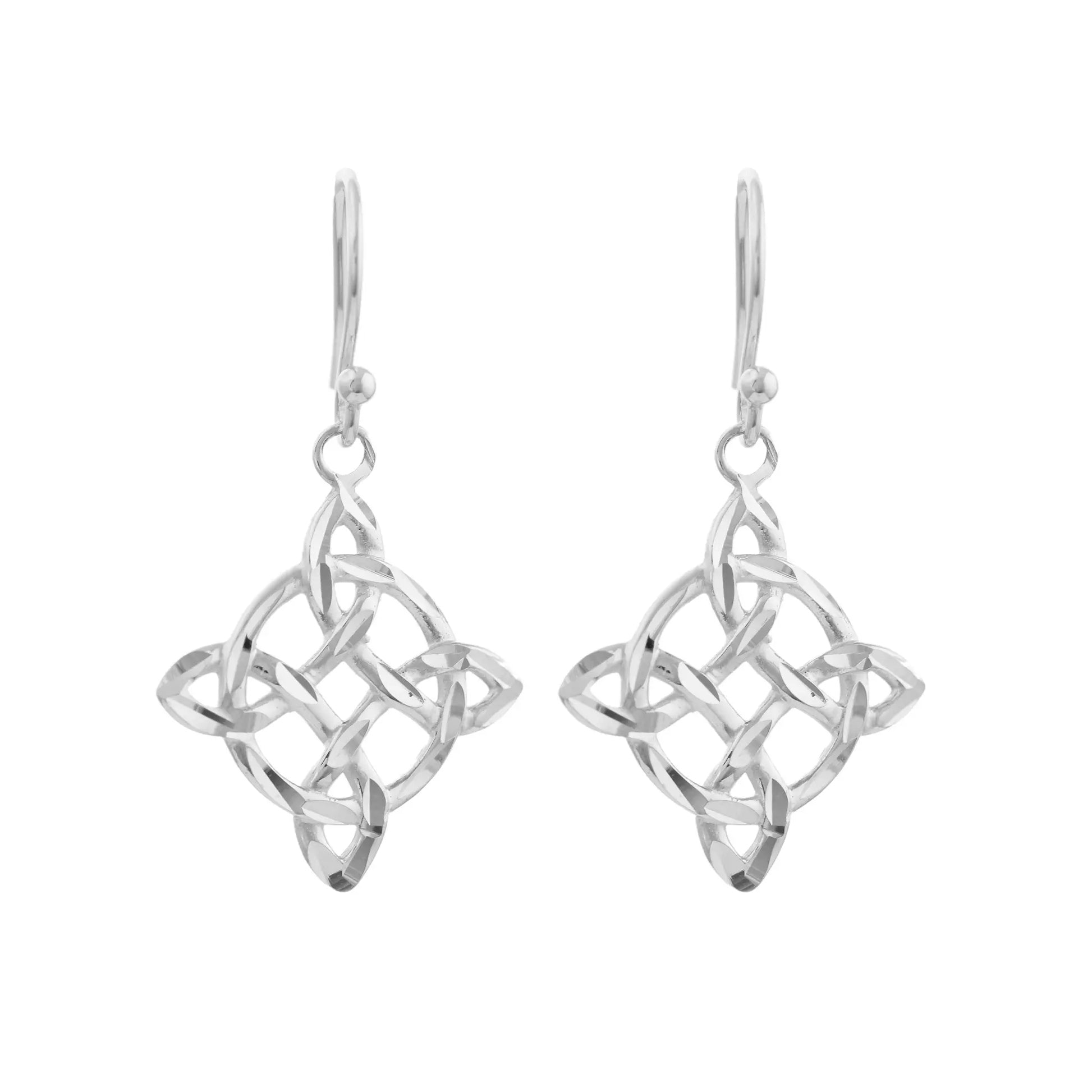 "Cwlwm Celtaidd" Celtic Knot Diamond Cut Dropper Earrings
