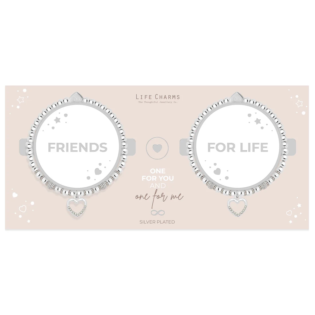 Life Charms Friends For Life Sparkling Heart Duo Bracelet Set