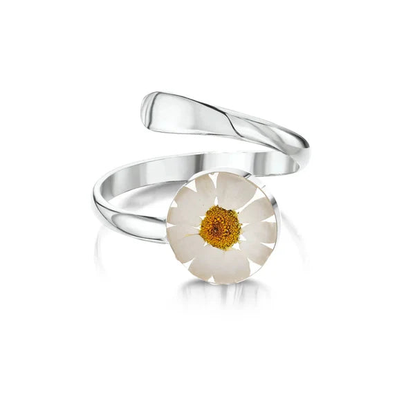 Modrwy Gron Arian Sterling Sgrechian Fioled® Llygad y Dydd