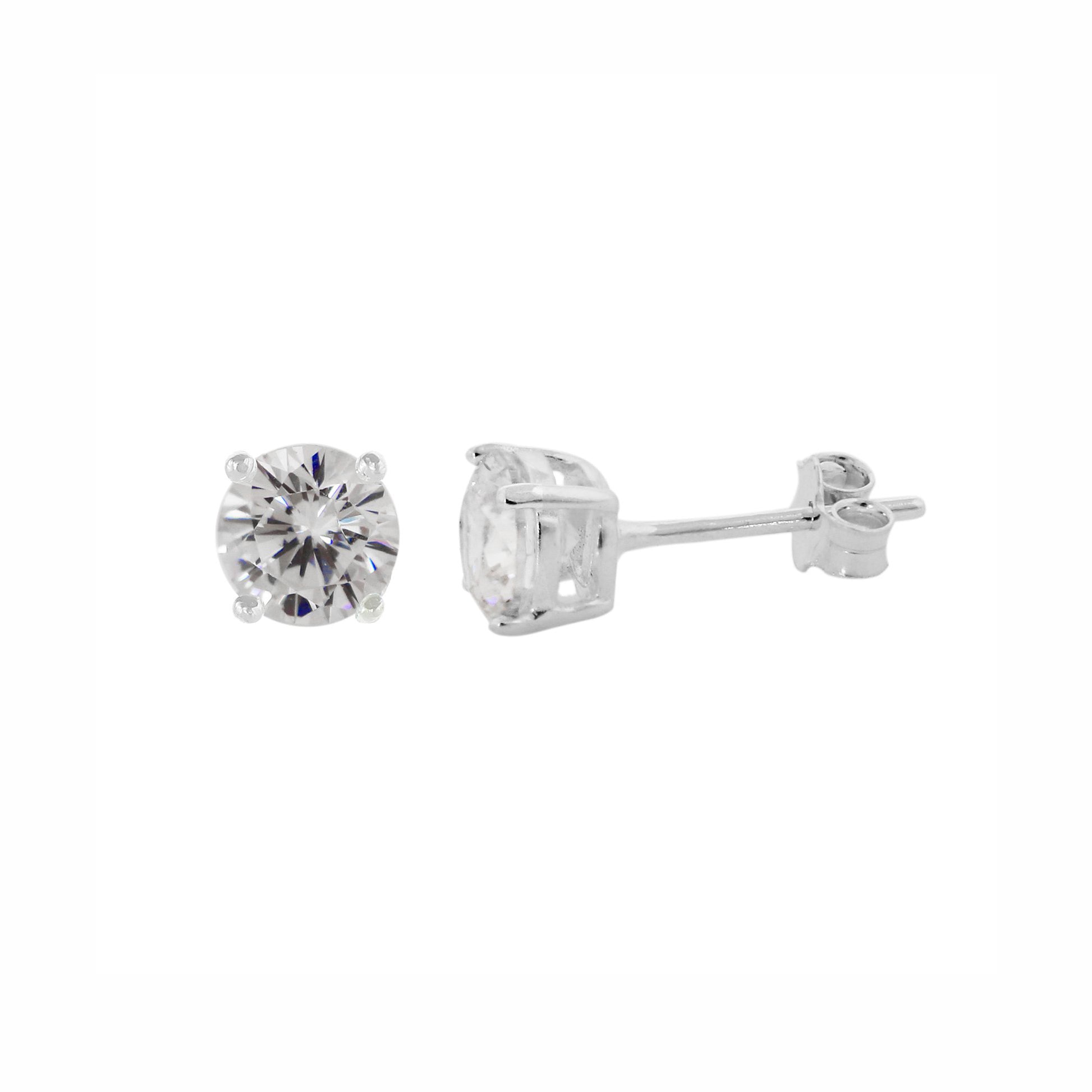 Emma Frances Sterling Silver 4-Claw Round CZ Stud Earrings 6mm