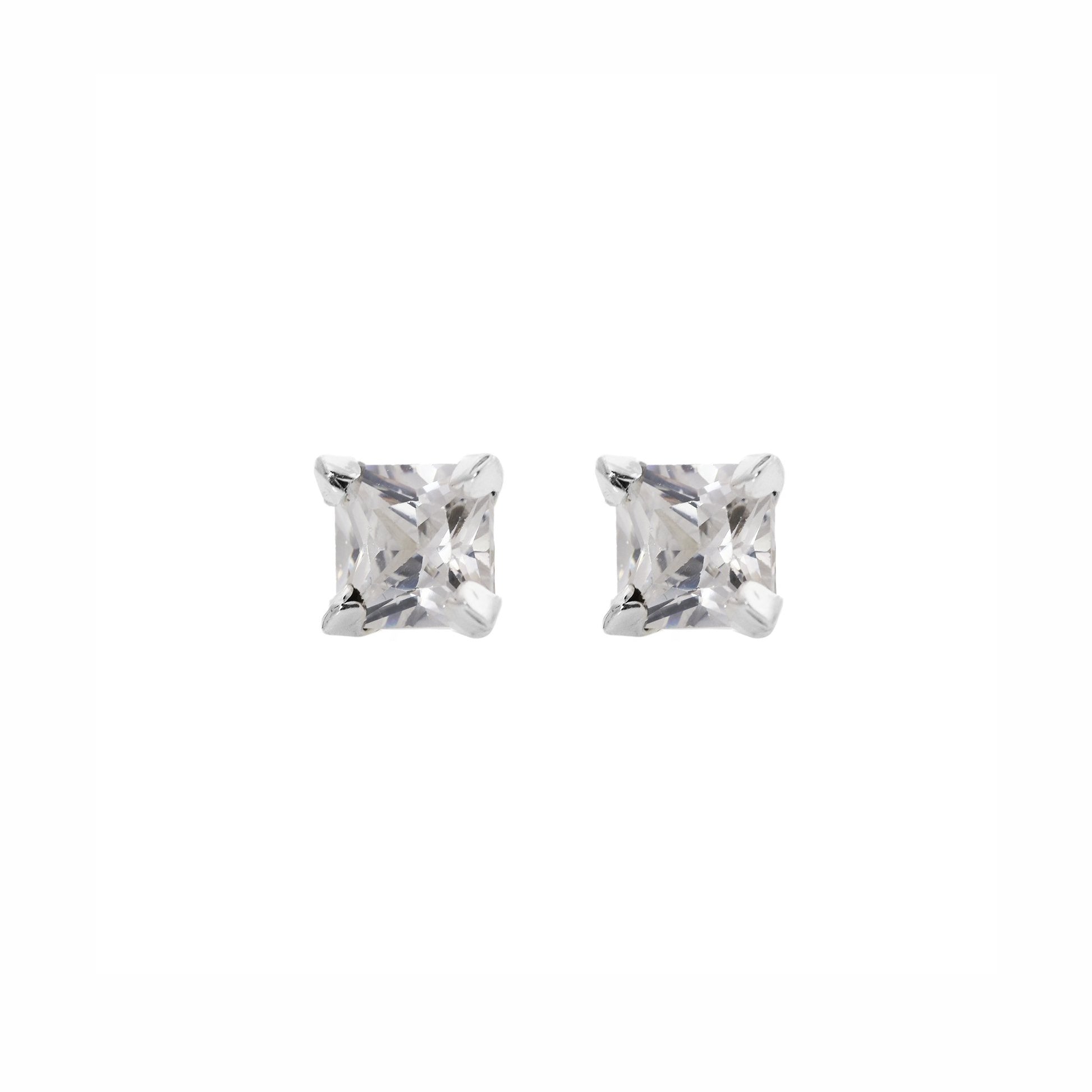 Emma Frances Sterling Silver 4-Claw Square CZ Stud Earrings 5mm