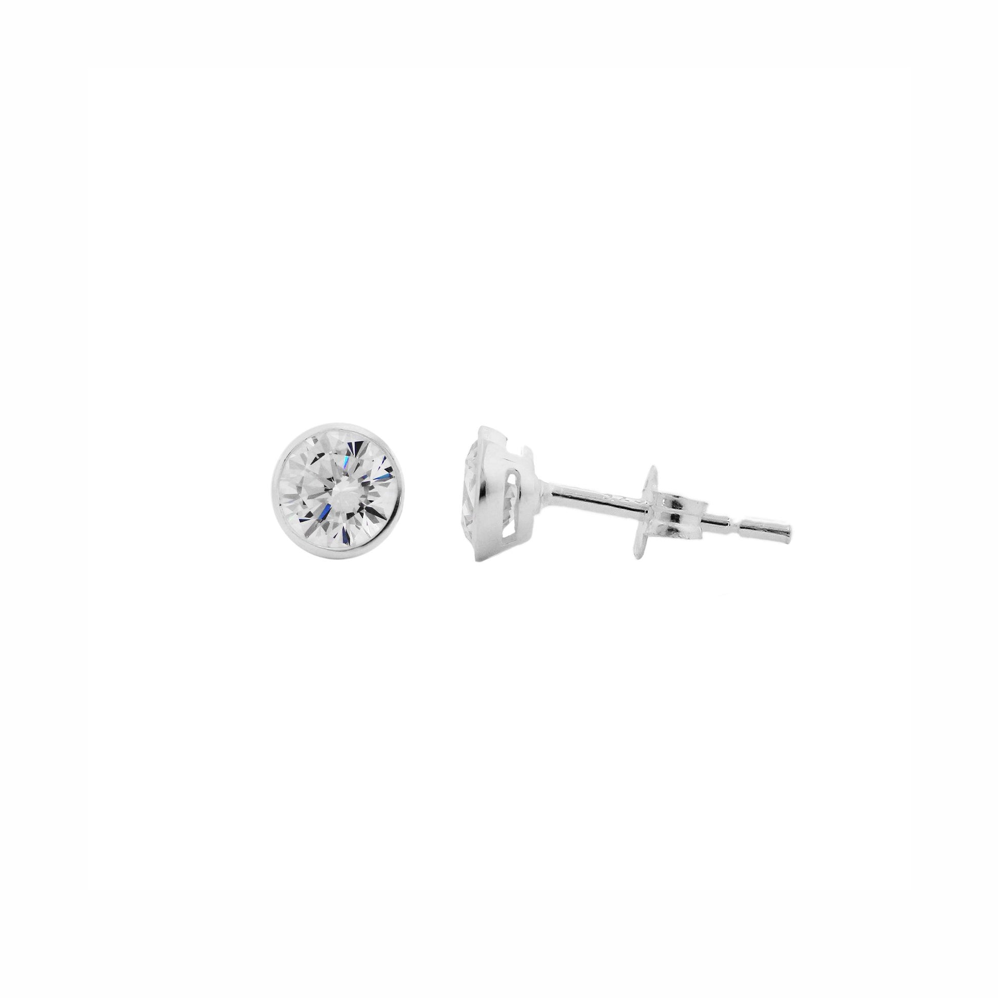 Emma Frances Sterling Silver 6-Claw CZ Round Stud Earrings 5mm