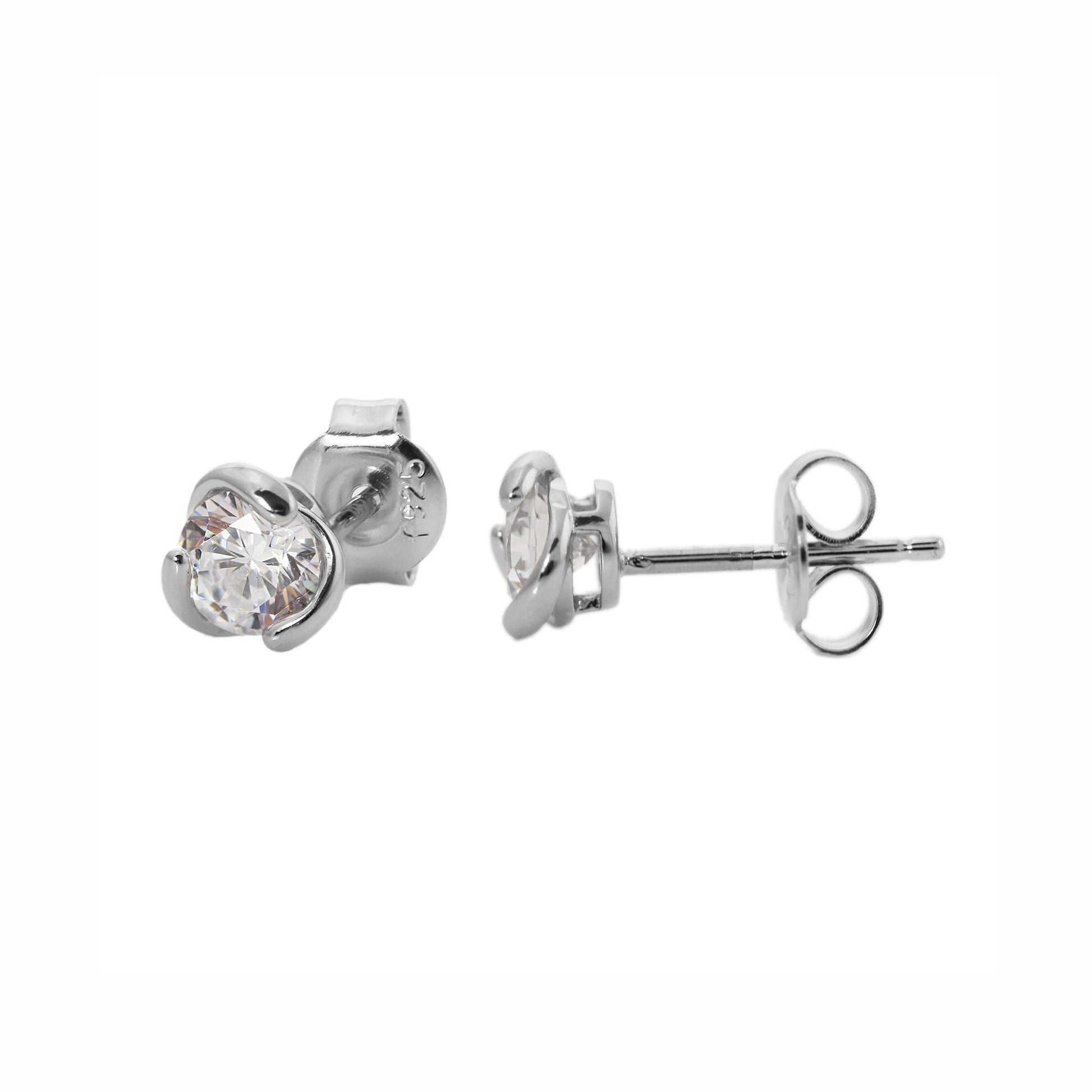 Emma Frances Sterling Silver Round CZ Swirl Stud Earrings 6mm