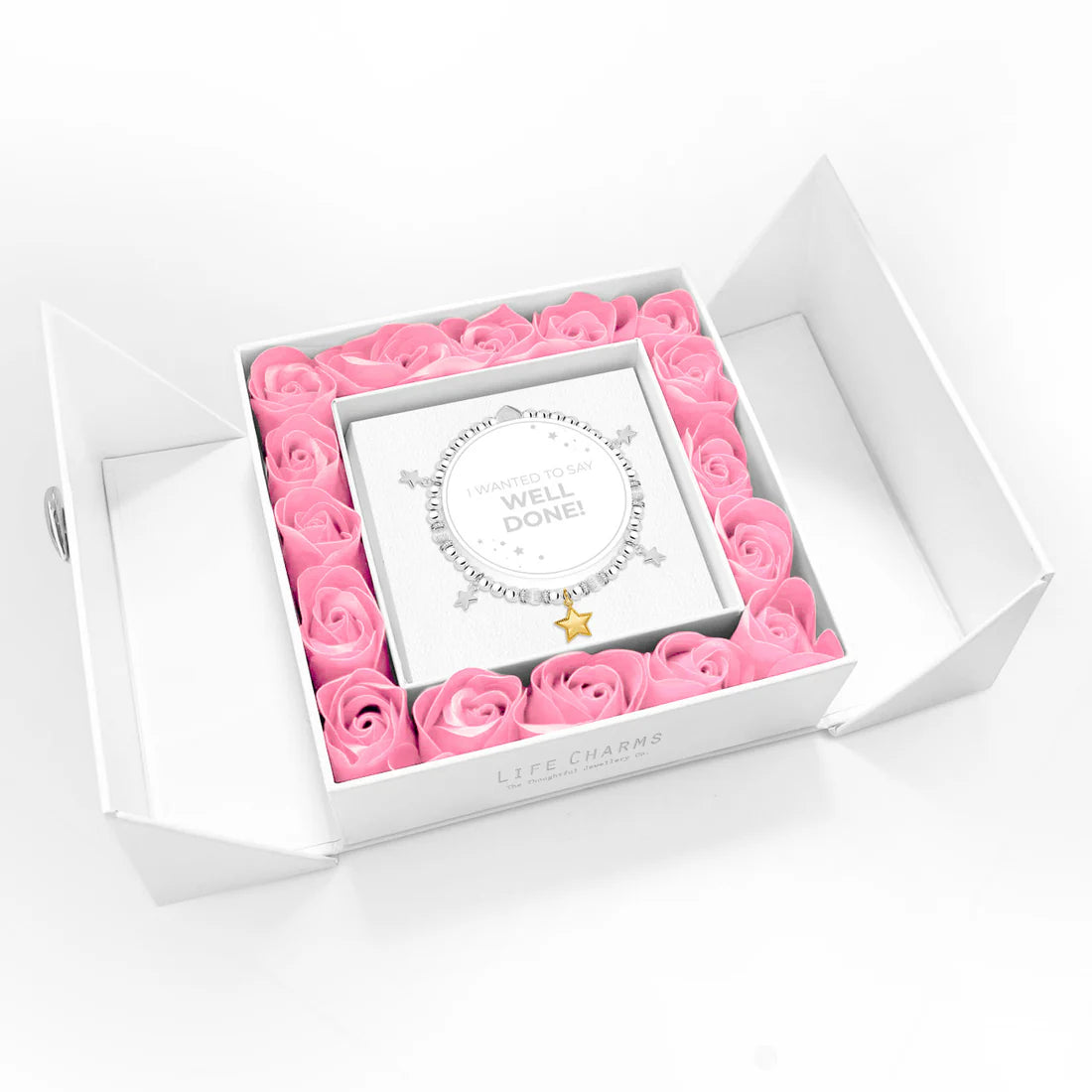 Life Charms Well Done - Golden Star Charm Bracelet Floral Boxed Gift Set