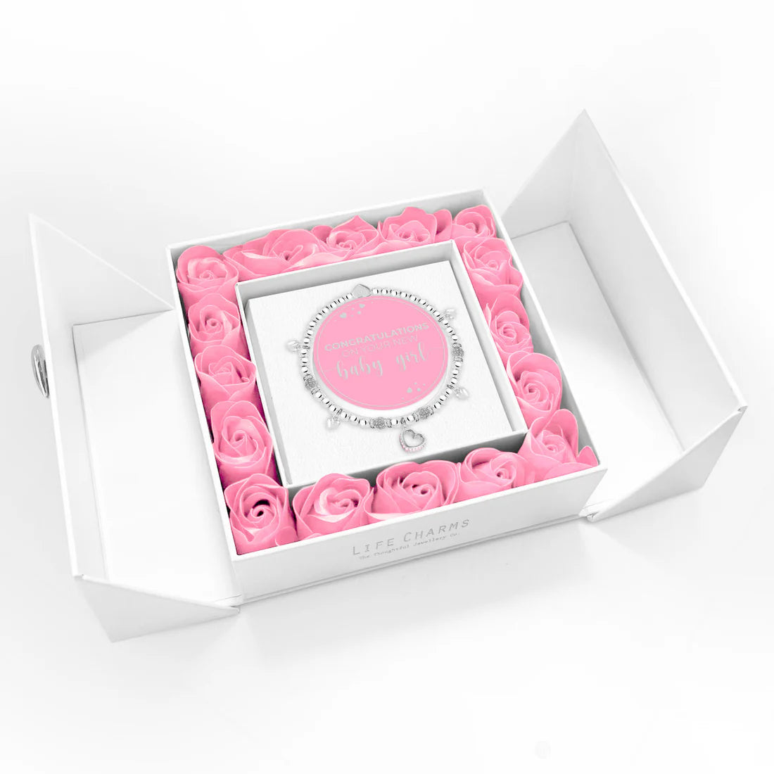 Life Charms Baby Girl - Sparkly Heart Charm Bracelet Floral Boxed Gift Set