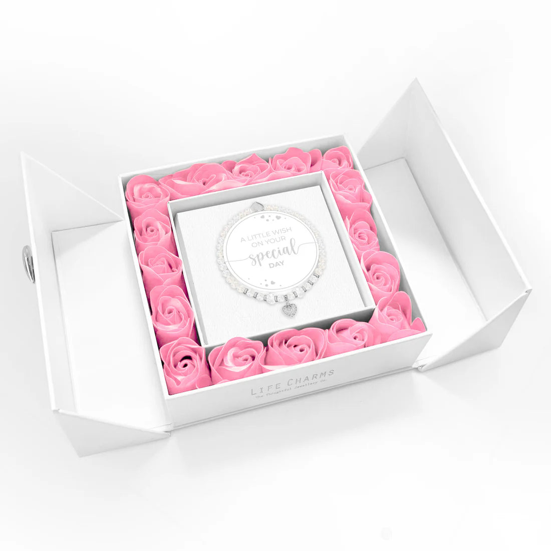 Life Charms Special Day - Crystal Heart Charm Bracelet Floral Boxed Gift Set