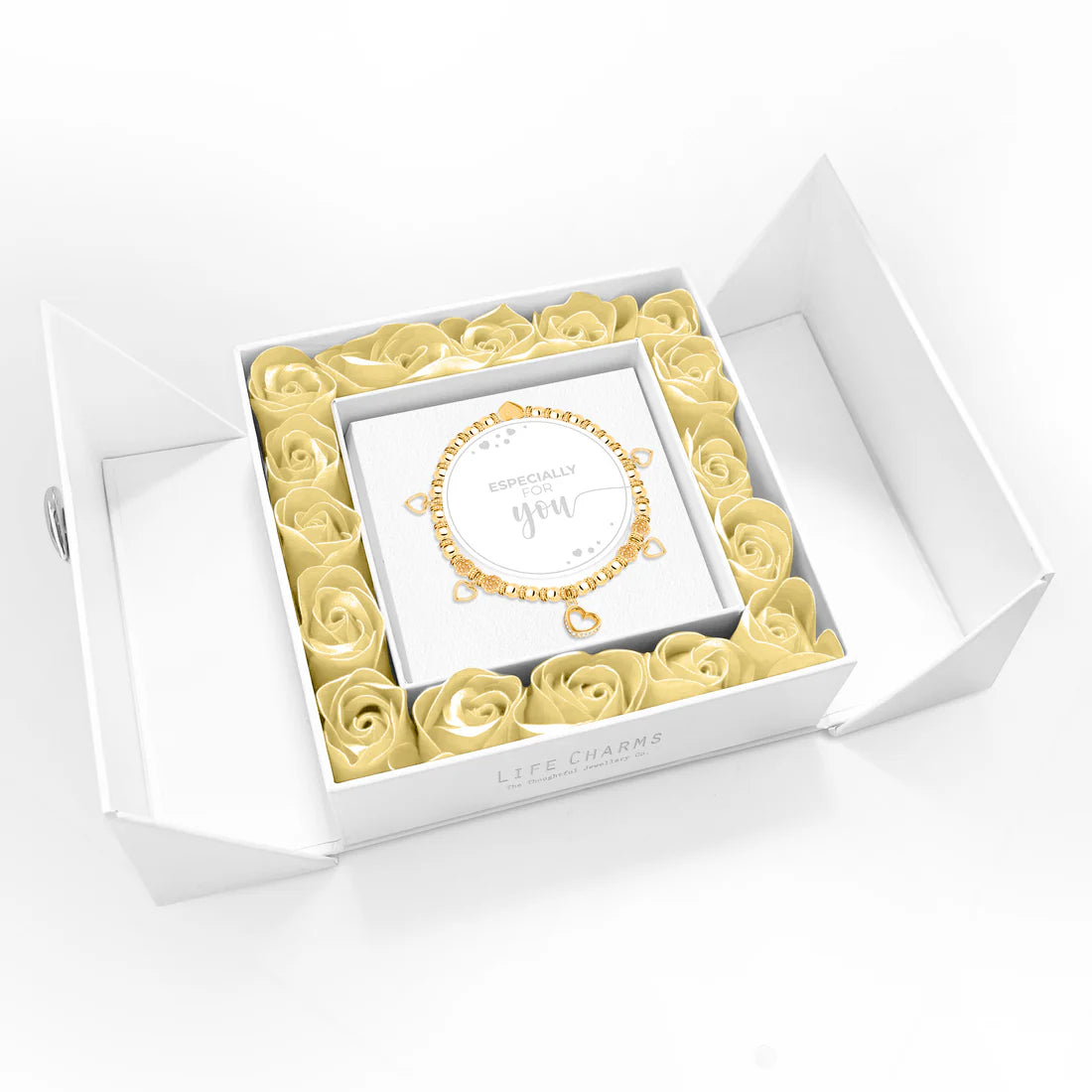 Life Charms Especially For You - Golden Hearts Charm Bracelet Floral Boxed Gift Set