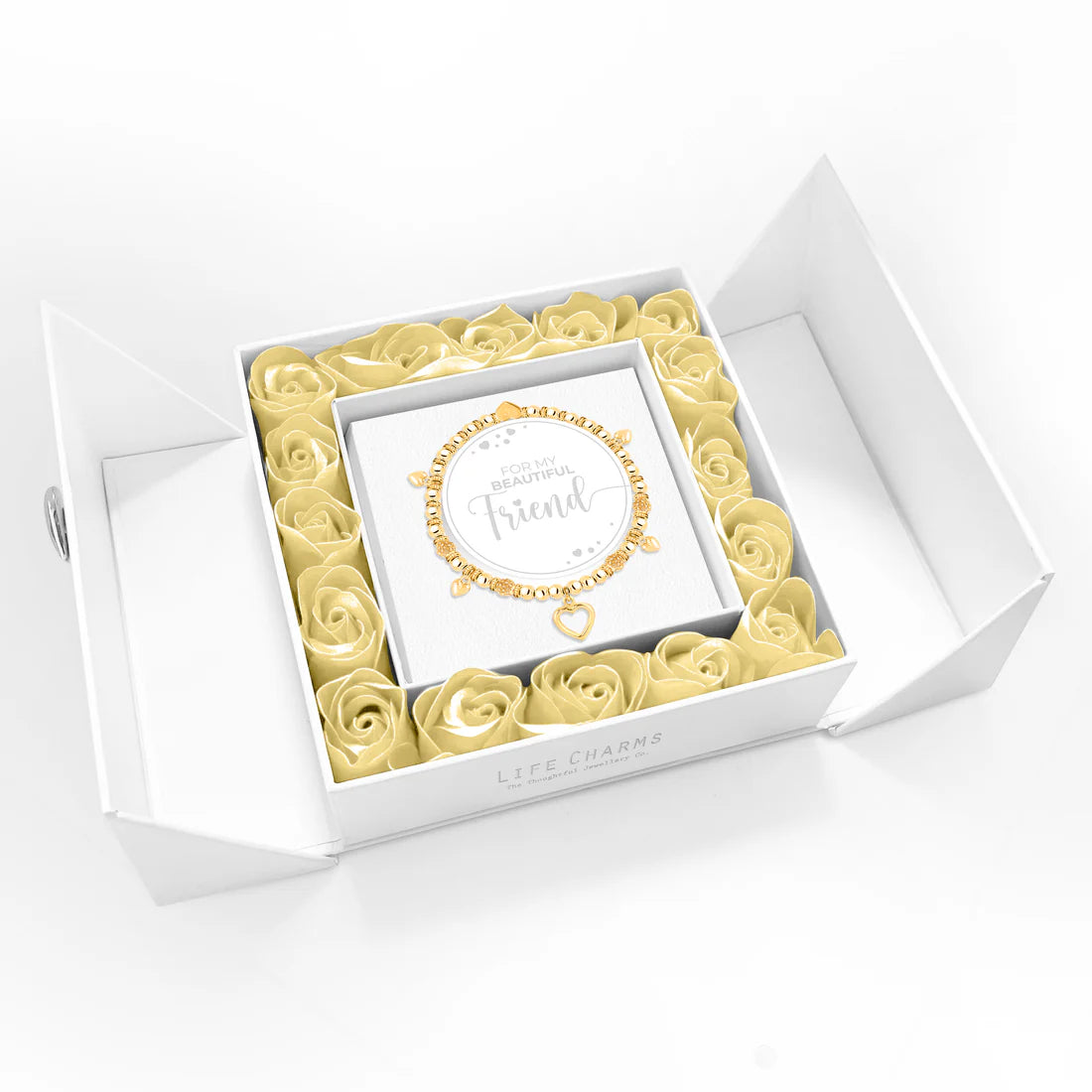 Life Charms Beautiful Friend - Golden Hearts Charm Bracelet Floral Boxed Gift Set