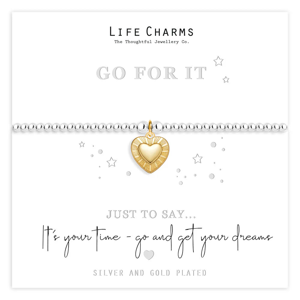 Life Charms Just To Say Go For It Golden Heart Bracelet