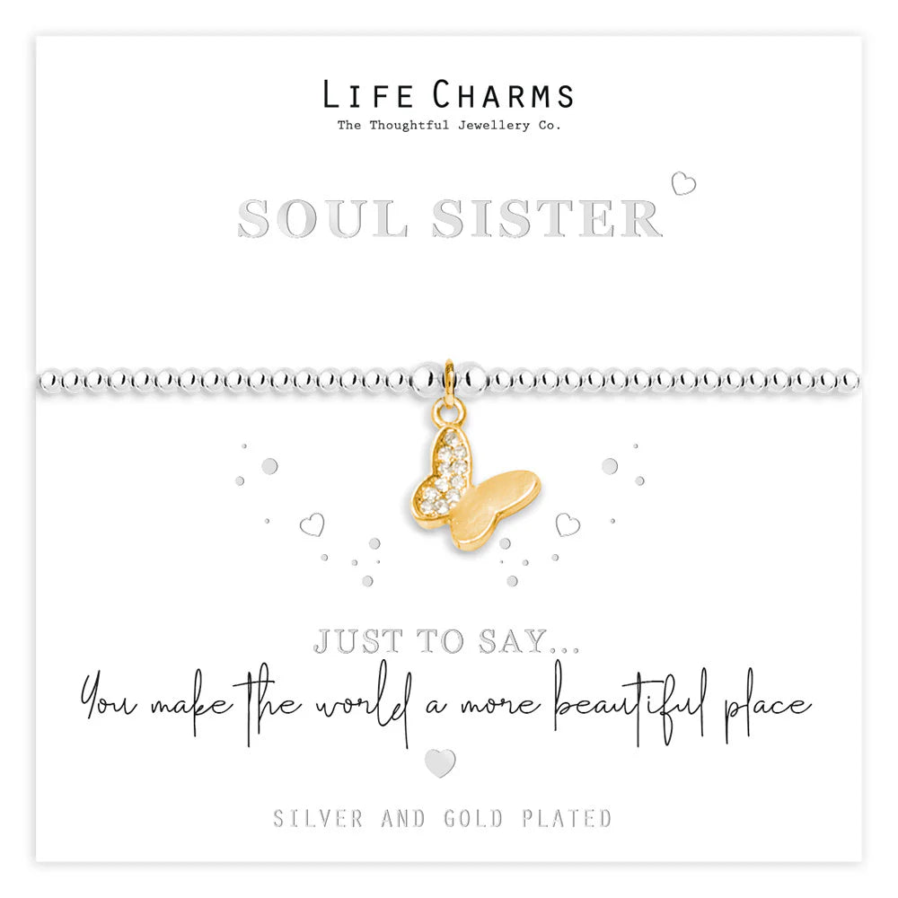 Life Charms Just To Say Soul Sister Golden Butterfly Bracelet