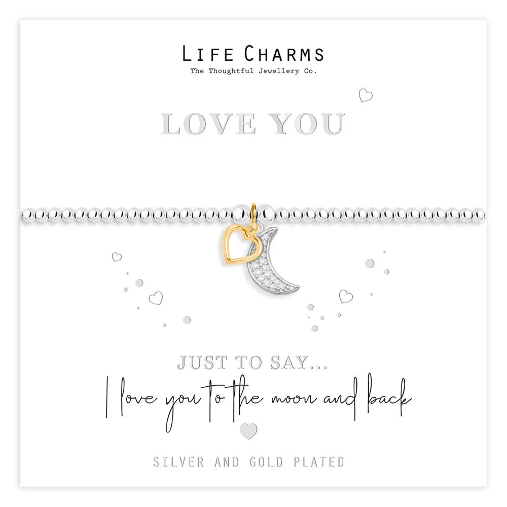 Life Charms Just To Say Love You Moon and Back Heart Bracelet