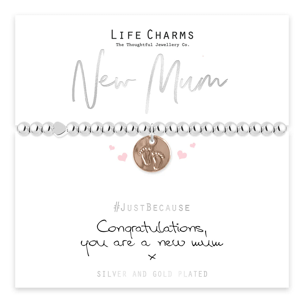 Breichled Ôl Troed Mam Newydd Life Charms