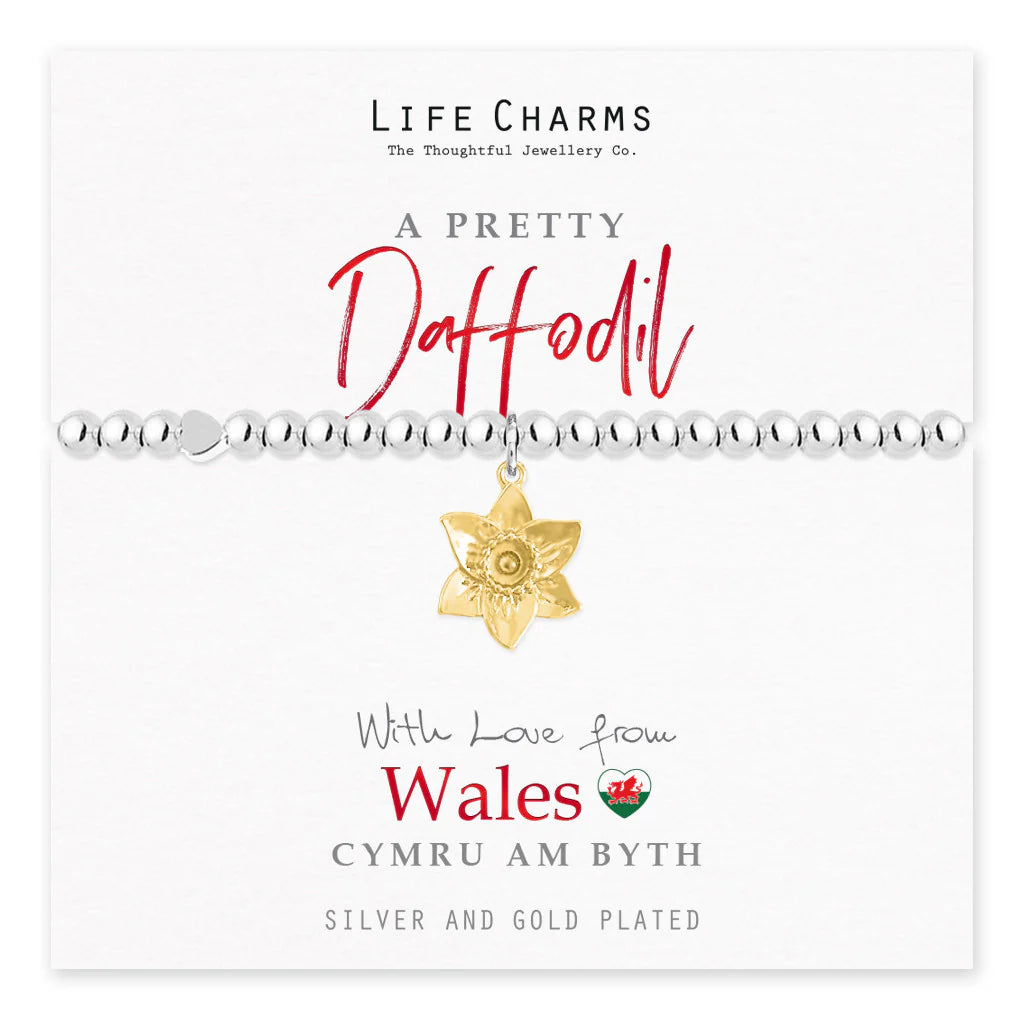 Swynion Bywyd "Gyda Chariad o Gymru - Daffodil" Breichled Gymreig