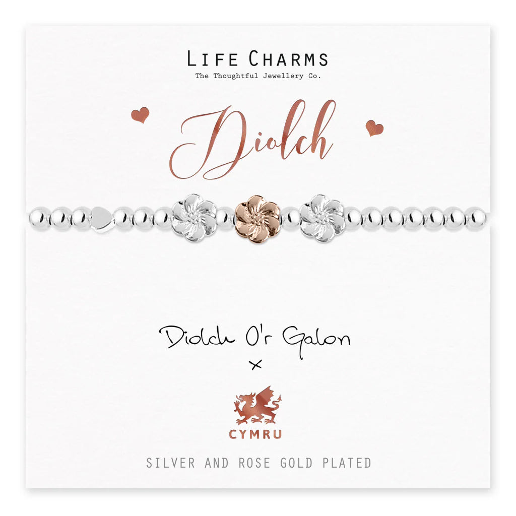 Breichled Gymreig Diolch - Life Charms 