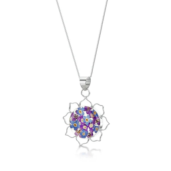 Pendant Blodyn Lotus Arian Sterling Sgrechian Fioled® Porffor Niwl