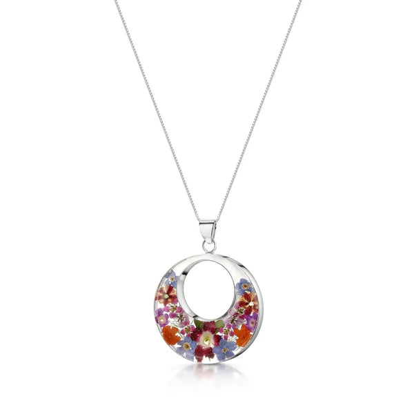Pendant Blodyn Crwn Dwbl Arian Sterling Fioled Sgrechian®